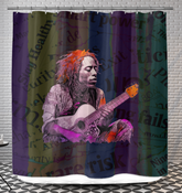 Close-up of Garden Whispers Shower Curtain's intricate floral design.